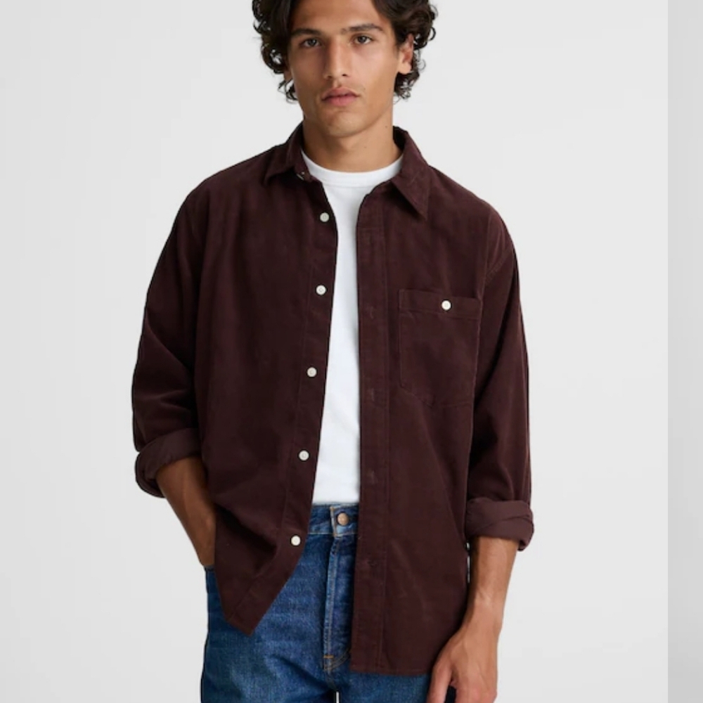 Madewell Button-Up Shirt in Fine-Wale Corduroy NY110 NWT Size L Chocolate Raisin - Picture 1 of 6